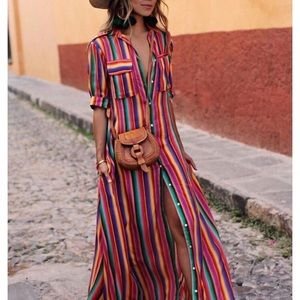 Bohemia striped shirt maxi dress